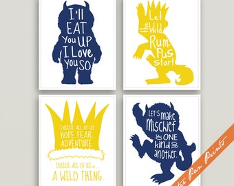 Where the Wild Things Are Inspired Quotes - Set of 4 Art Print (Unframed) (Featured in Carrot and Glacier on White) Peter Pan Prints