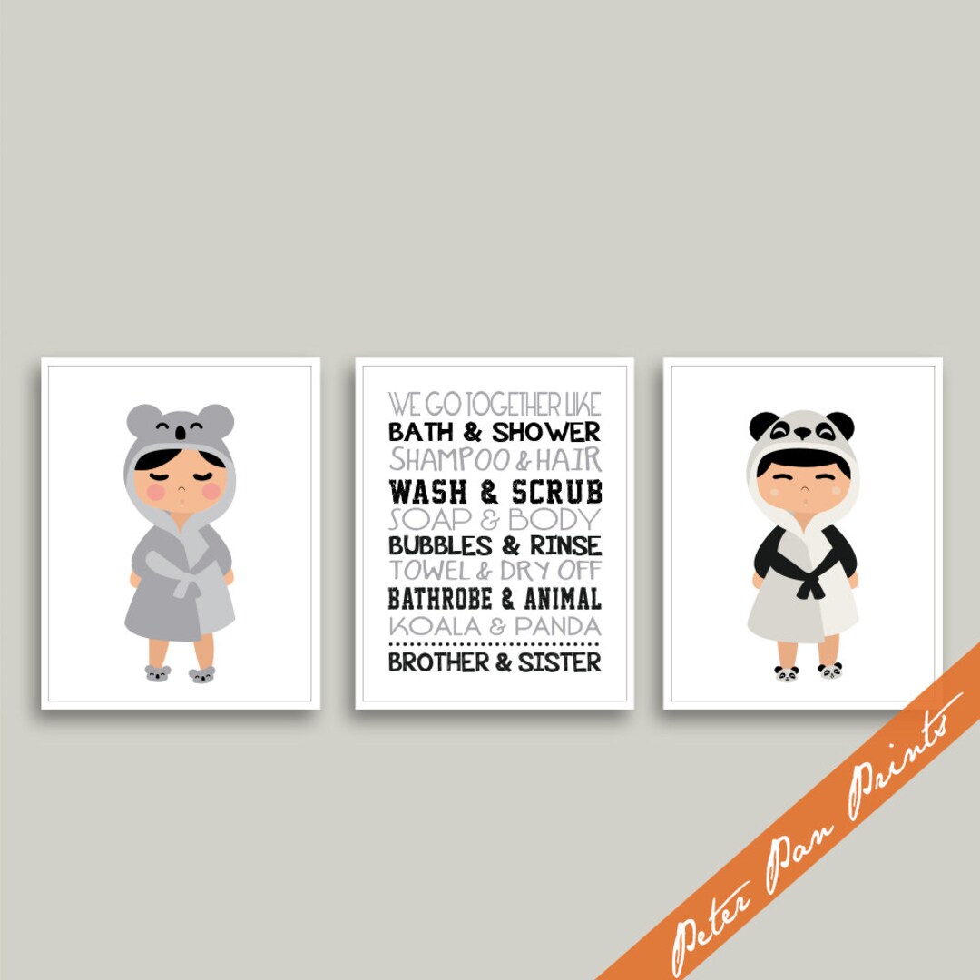 Animal Bathroom Prints Kids Animal Bathroom Art Brother & Etsy