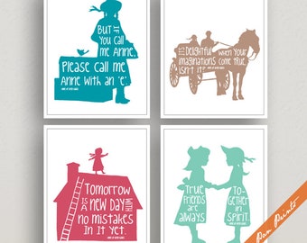 ANNE of Green Gables Inspired - Set of 4 Unframed Art Print (Featured in Ocean, Latte, Rouge and Sea Foam) Peter Pan Poster