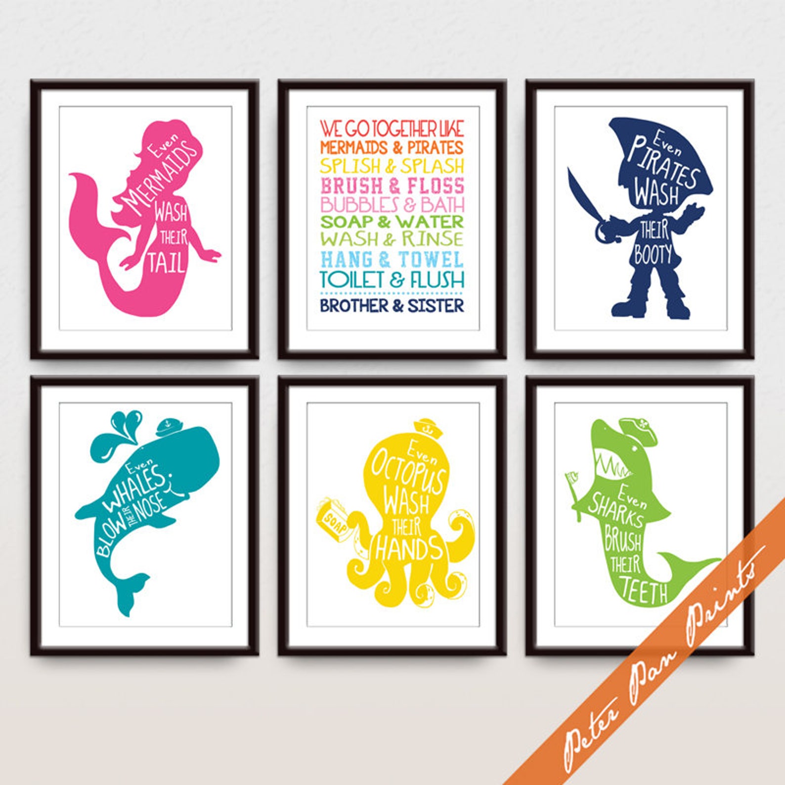 Nautical Unisex Bath Rules Prints series B Set of 6 Art - Etsy