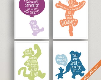 Winnie the Pooh Nursery Art Prints, Set of 4, Custom Colors