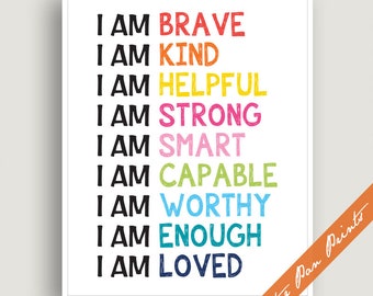 Affirmation Wall Art for Kids Kids Office Prints Inspiring Quotes Poster Kids Sayings I AM PRINT Self Care Gift