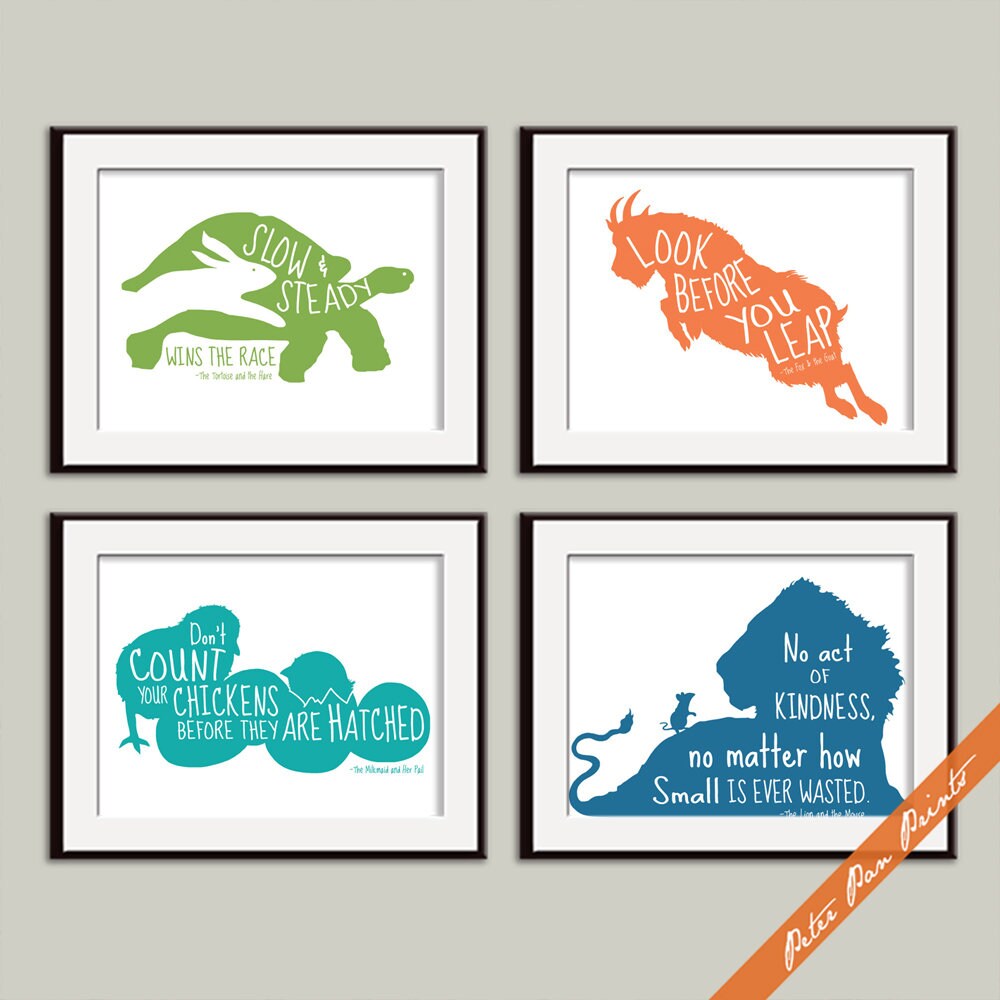 Aesop's Fables Inspired Quotes Set of 4 Unframed Art - Etsy