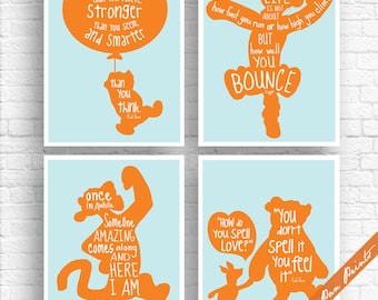 Winnie Pooh Nursery Art Prints Set of 4, Gender Neutral Decor