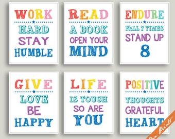 Positive Kid Mindset Quotes Set of 6 Unframed Art Prints (Featured in Rainbow A) Homeschool Poster Classroom Prints