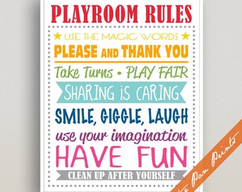 Playroom Rules Art Print – Colorful Kids Wall Decor, Homeschool Decor