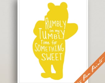 Pooh Bear Quote Rumbly in my Tumbly Unframed Art Print (Color Yellow) Winnie the Pooh Baby Shower Food Sign Gender Neutral Baby Gift