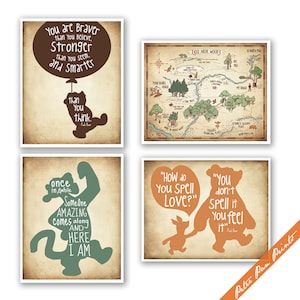 Citas de Winnie the Pooh - Conjunto de láminas artísticas 4B (sin marco) (presentadas en tonos neutros oscuros variados en el mapa del tesoro) Láminas de Peter Pan