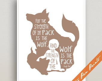 Lámina de El libro de la selva sin marco La fuerza de la manada es la cita del lobo (café con leche) Decoración de pared para baby shower con temática de la selva Regalo para papá