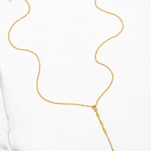Minimalist gold necklace // gold lariat necklace // Swarovski crystal necklace // delicate necklace // minimalist jewelry // green necklace image 2