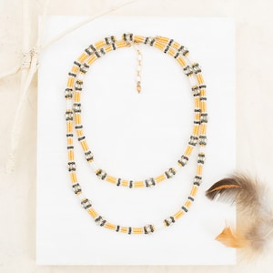 Long beaded necklace // beaded wrap bracelet // boho // one of a kind // beaded rope necklace // yellow statement necklace // gifts for her