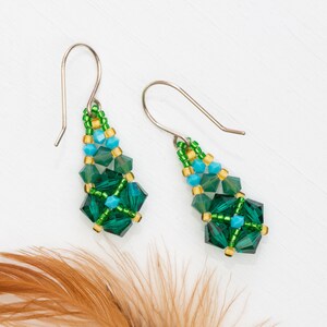 Small green crystal earrings // delicate green earrings // boho chic jewelry // teardrop Swarovski earrings // unique jewelry gifts for her image 1