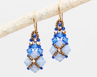 Small blue crystal drop earrings // delicate blue earrings // boho chic earrings // sparkly blue gold earrings // unique gifts for her