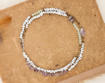 Collar de gemas con cuentas largas // collar boho chic // joyería boho // collar de amatista // collar de declaración pastel // joyería única // joyería única