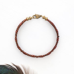 Beaded leather bracelet // red beaded bracelet // beaded stackable bracelet // womens leather bracelet // boho bracelet // gift for her image 3