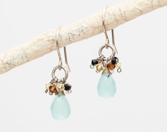 Small gemstone earrings // chalcedony earrings // tiny earrings // crystal earrings // small Swarovski earrings // unique gifts for her