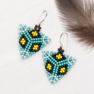 Boho chic beaded earrings // turquoise earrings // triangle earrings // colorful earrings // multicolor earrings // unique gifts for her image 1