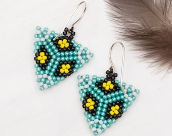 Boho chic beaded earrings // turquoise earrings // triangle earrings // colorful earrings // multicolor earrings // unique gifts for her