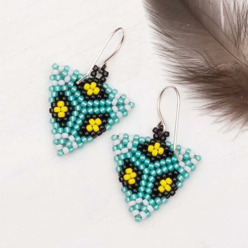 Boho chic beaded earrings // turquoise earrings // triangle earrings // colorful earrings // multicolor earrings // unique gifts for her image 1