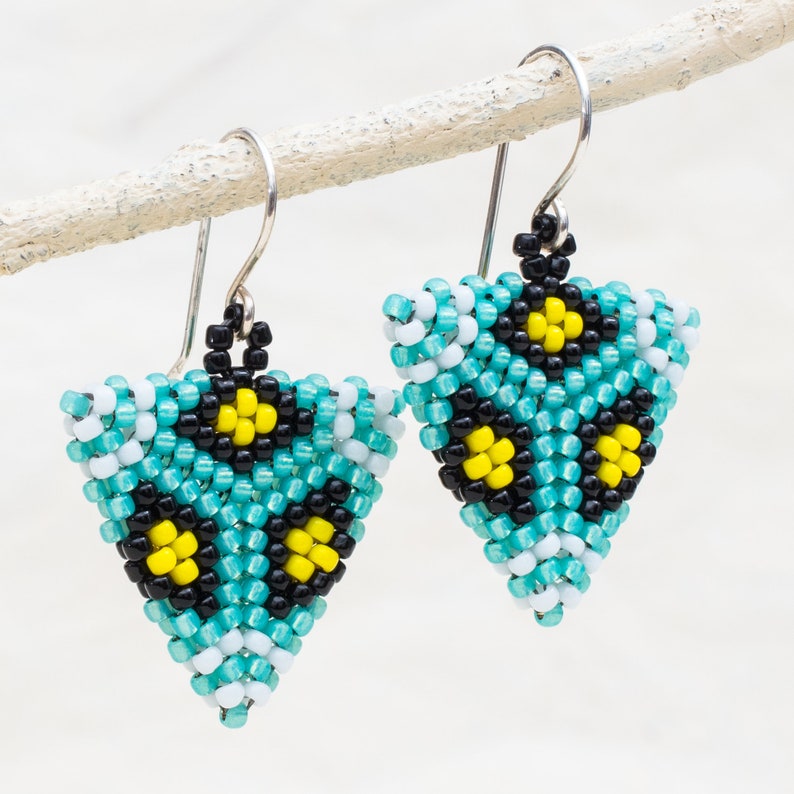 Boho chic beaded earrings // turquoise earrings // triangle earrings // colorful earrings // multicolor earrings // unique gifts for her image 4