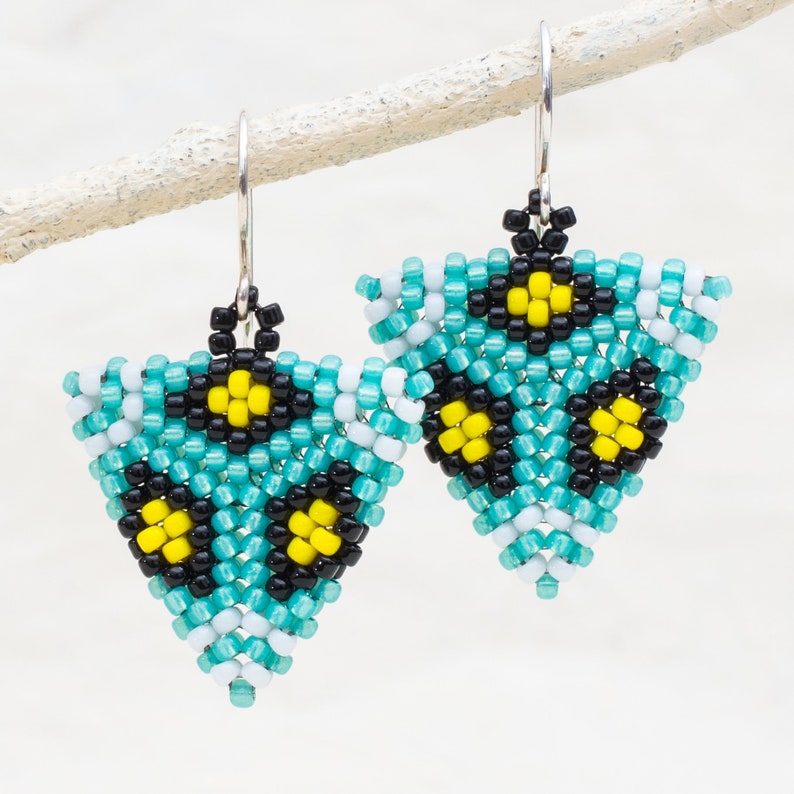 Boho chic beaded earrings // turquoise earrings // triangle earrings // colorful earrings // multicolor earrings // unique gifts for her image 3