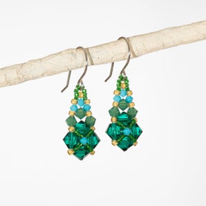 Small green crystal earrings // delicate green earrings // boho chic jewelry // teardrop Swarovski earrings // unique jewelry gifts for her image 2