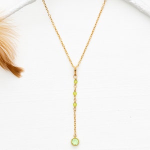 Minimalist gold necklace // gold lariat necklace // Swarovski crystal necklace // delicate necklace // minimalist jewelry // green necklace image 3