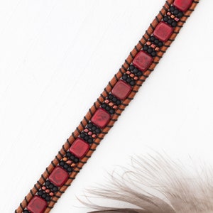 Beaded leather bracelet // red beaded bracelet // beaded stackable bracelet // womens leather bracelet // boho bracelet // gift for her image 5