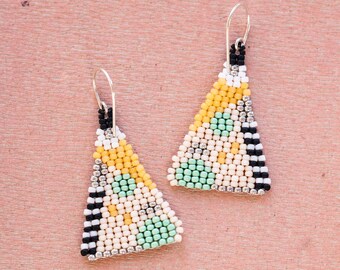 Modern beaded earrings // multicolor earrings // triangle earrings // geo earrings // abstract earrings // pastel earrings // gifts for her