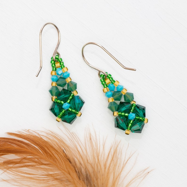 Small green crystal earrings // delicate green earrings // boho chic jewelry // teardrop Swarovski earrings // unique jewelry gifts for her image 1