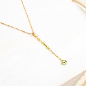 Minimalist gold necklace // gold lariat necklace // Swarovski crystal necklace // delicate necklace // minimalist jewelry // green necklace image 4