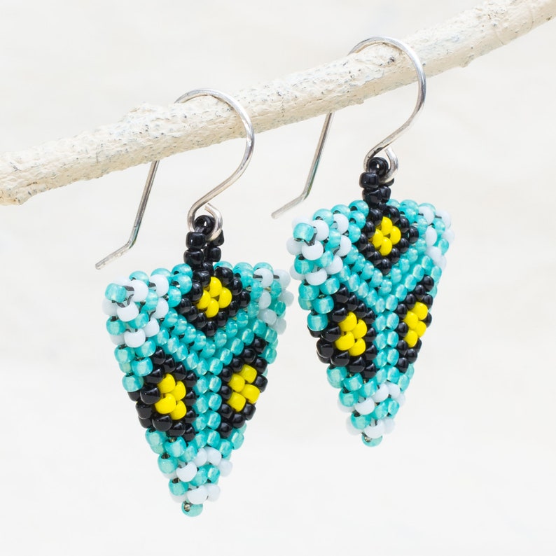 Boho chic beaded earrings // turquoise earrings // triangle earrings // colorful earrings // multicolor earrings // unique gifts for her image 2