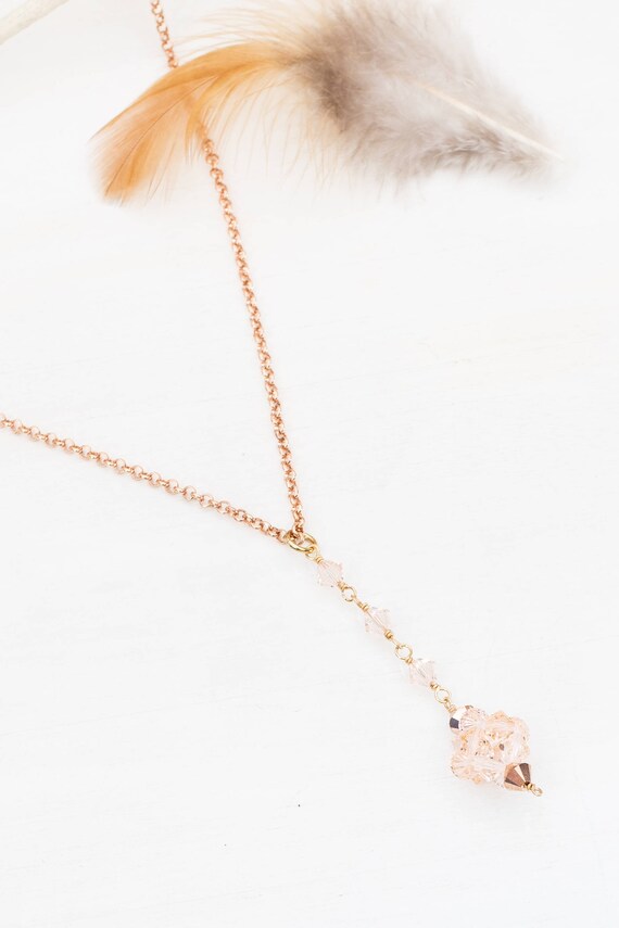Swarovski Crystal Necklace Lariat Necklace Gold Rose Gold Pink Necklace Swarovski Pendant Gifts for Her Free Shipping Etsy Canada