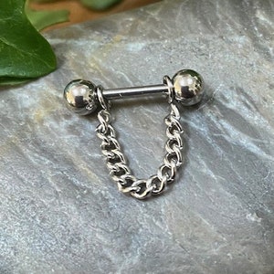 Helix, Cartilage,  Upper Ear Earring, 316L Surgical Steel Barbell, Cartilage Piercing with chain - Chain Cuff Ear Ring