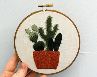 Cacti Trio Hand Embroidery Kit, Needlepoint Project, DIY Gift, Modern Needlework, Cotton Anniversary Gift, Gift for Mom, Floral Embroidery