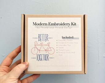 Better Together Modern Embroidery Kit, Bicycle Needlepoint Project, Gift for Newlyweds, Modern Needlework, Cotton Anniversary Gift