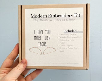 I Love You More Than Tacos Modern Embroidery Kit, Needlepoint Project, Gift for Taco Lover, Modern Needlework, Cotton Anniversary Gift