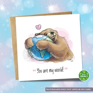 Bear Hug Card • You Are My World! • Cute Bear Hugging the Earth Greetings Card