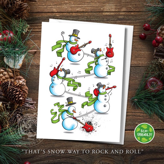 Snowman Playing Guitar Christmas Card A6 Rock And Roll Winter Etsy