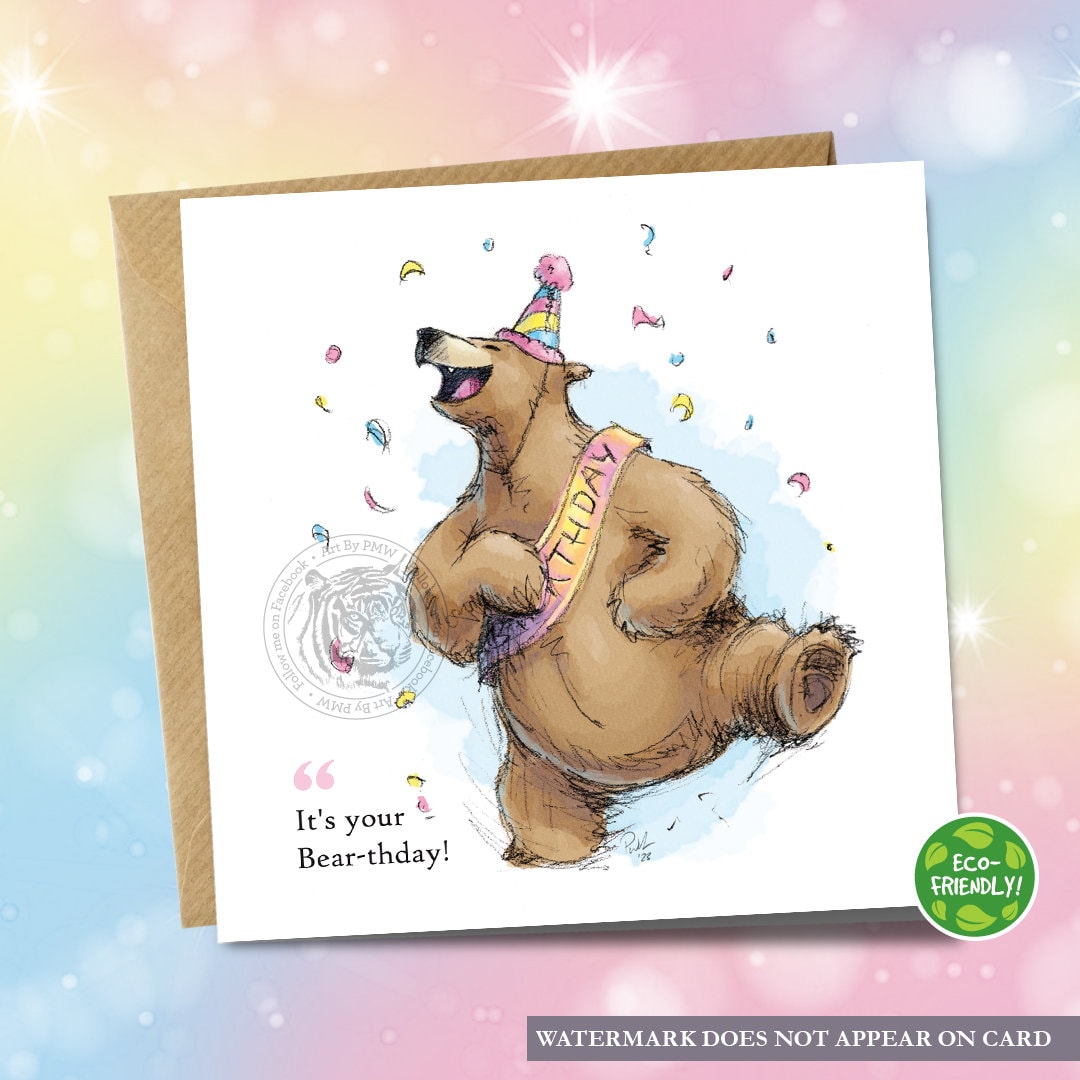 Bear Birthday Card Dancing Party Bear - Etsy