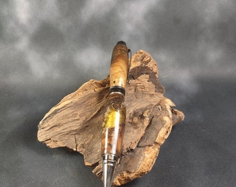 Rhodium Cuban& Black walnut/ Clear Resin Pen