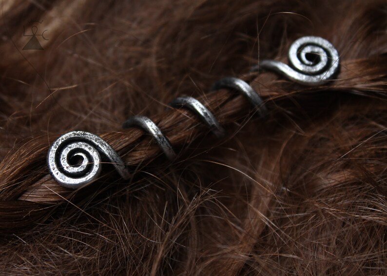2 Viking hair beads  Spiral hair coils for braids dreadlocks image 1