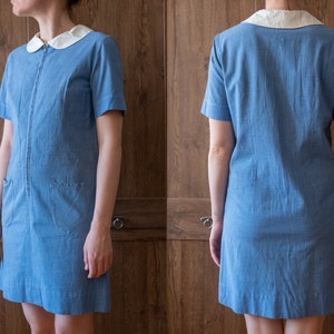 Vintage Workwear Uniform Dress 1960s, Plaid Dress, Collared Dress
