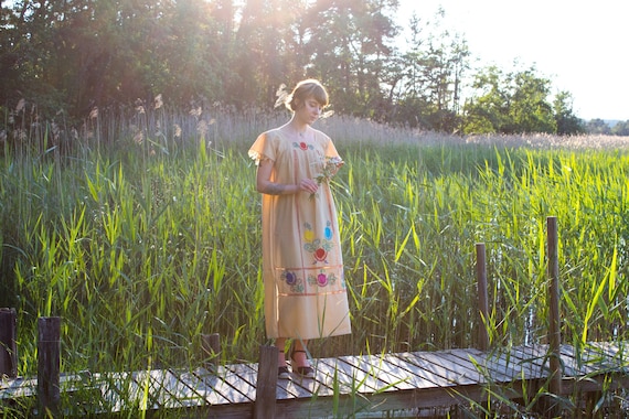 Embroidered Vintage Midi Dress / Vintage Boho Bohemian Summer Flower Dress  Size S M - Etsy