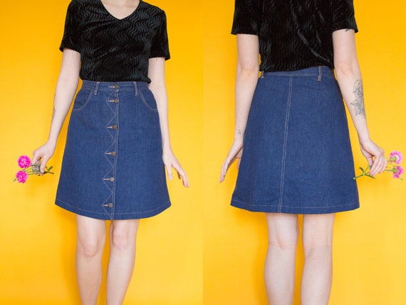 Vintage Blue Denim Mini Skirt Size S / Blue 1970s