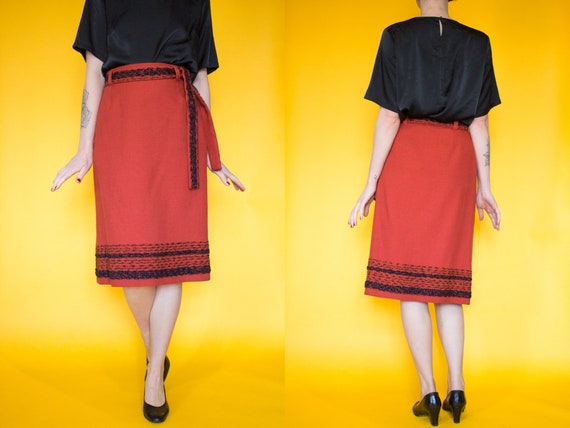 Vintage 1970s Orange Arola Wool Skirt Size XS5