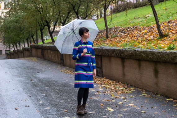 Marimekko Vintage Dress, Blue Stripe Dress - image 4