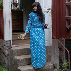 Marimekko Vintage Maxi Dress, Sky Blue Maxi Dress Finnish Vintage