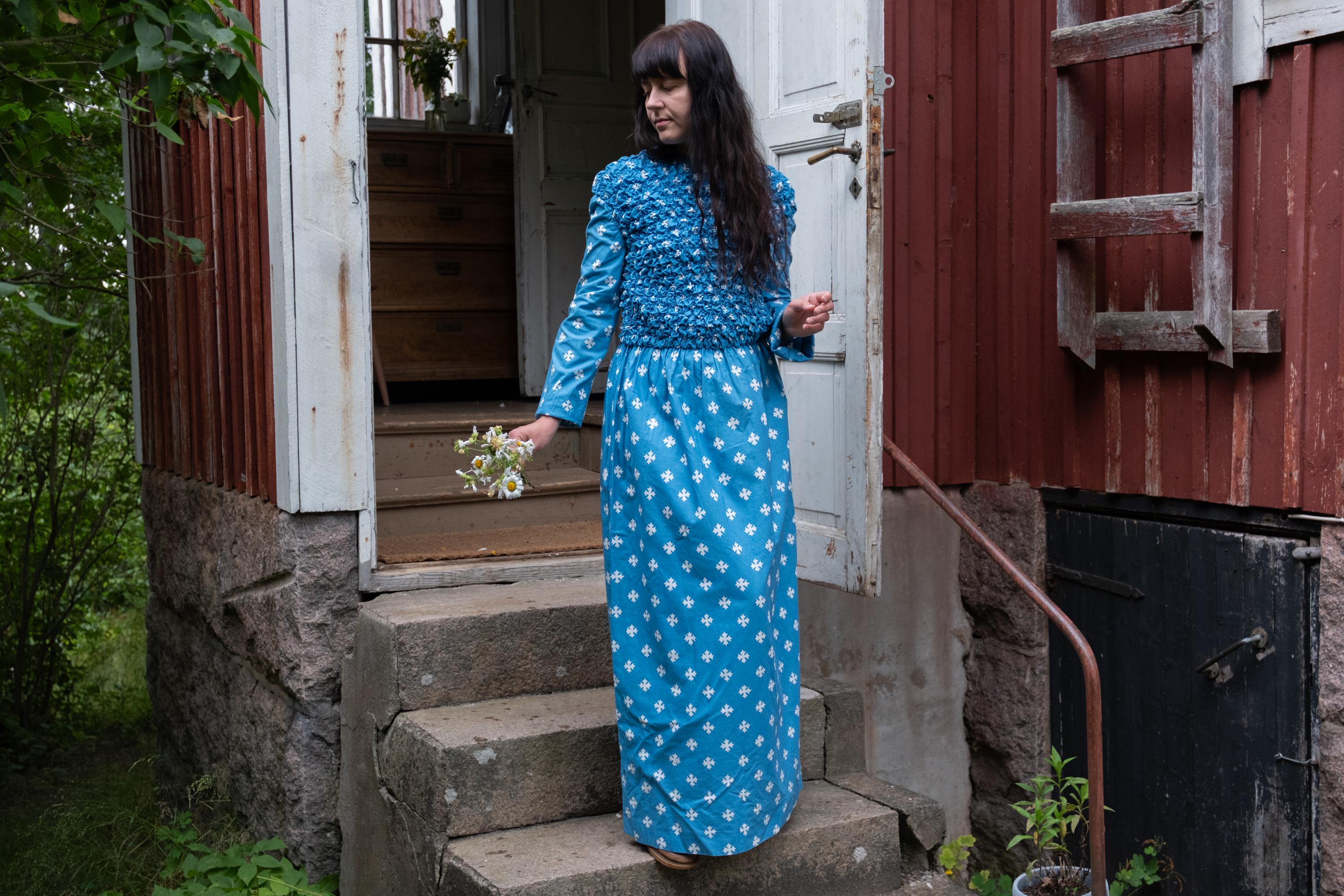 marimekko maxi dress Marimekko Vintage Maxi Dress, Sky Blue Maxi Dress Finnish Vintage