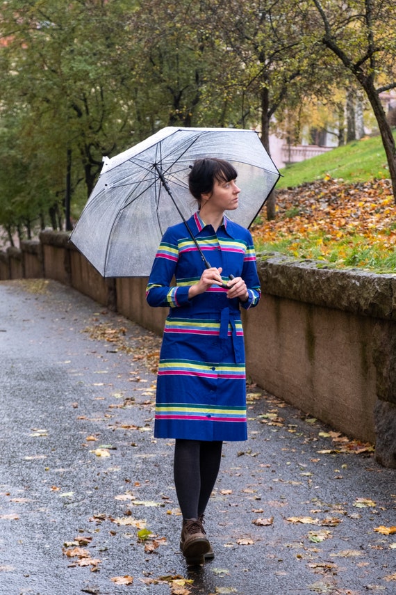 Marimekko Vintage Dress, Blue Stripe Dress - image 1